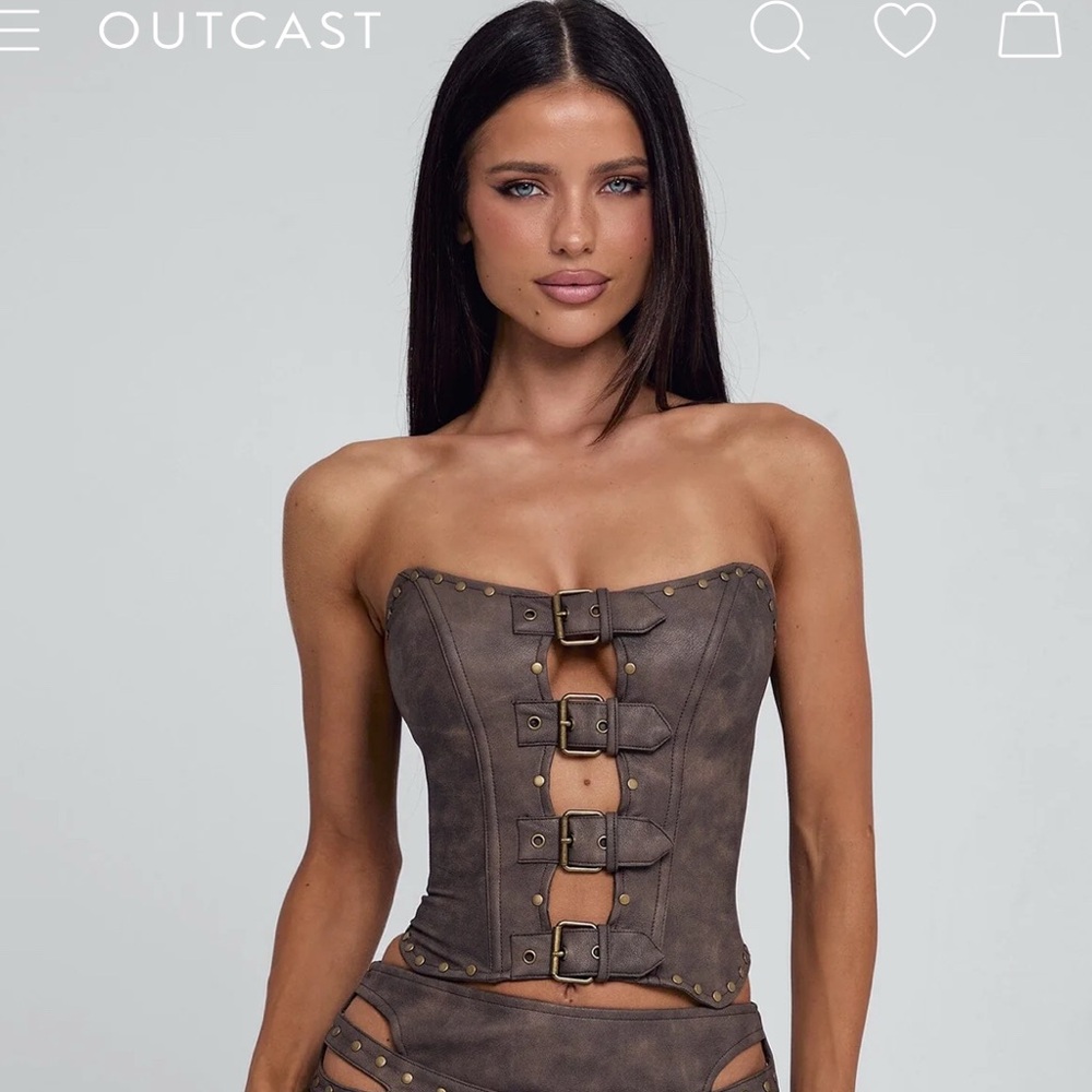 Strapless Brown Buckle Corset Top